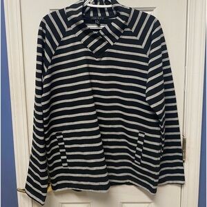 TRIBAL Black/Gray 100% Cotton Knit Striped Top Shirt PM V-Neck G/L